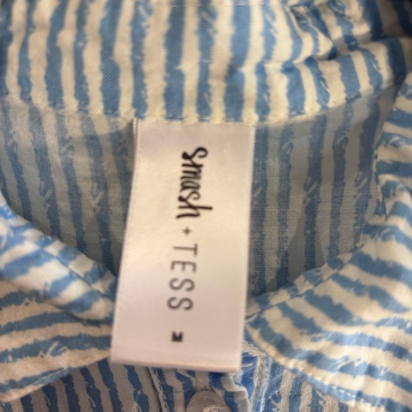 Smash + Tess SZ M Searsucker Light Blue Jumpsuit Tie Waist Wide Leg Pockets - Picture 5 of 11